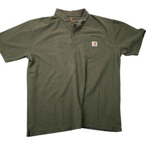 Carhartt Mens Polo Shirt L Dark Green 100% Cotton Casual Wear With Chest Pocket